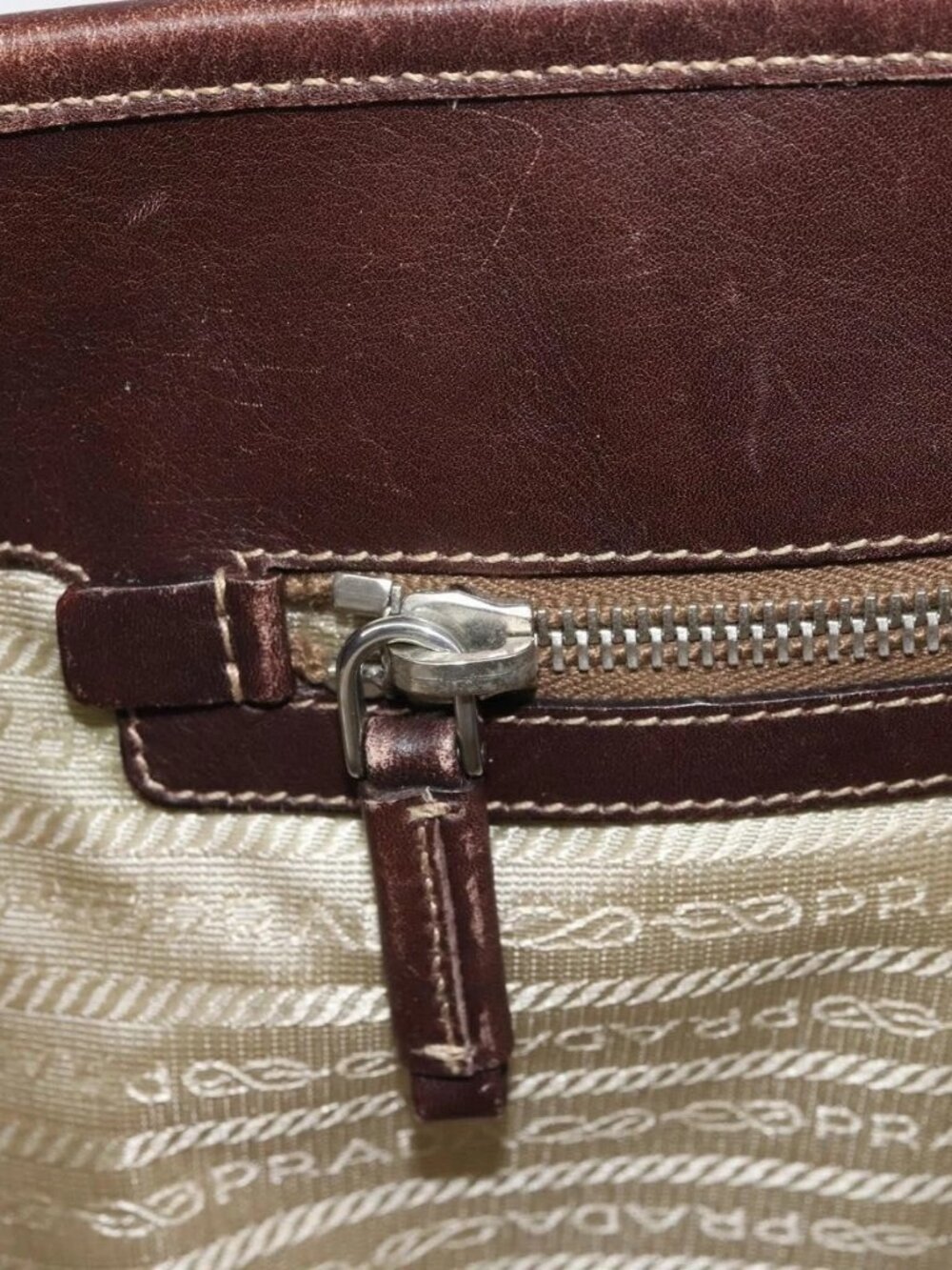 PRADA Tote Bag Canvas Beige Silver Auth 162142 - Picture 11 of 16